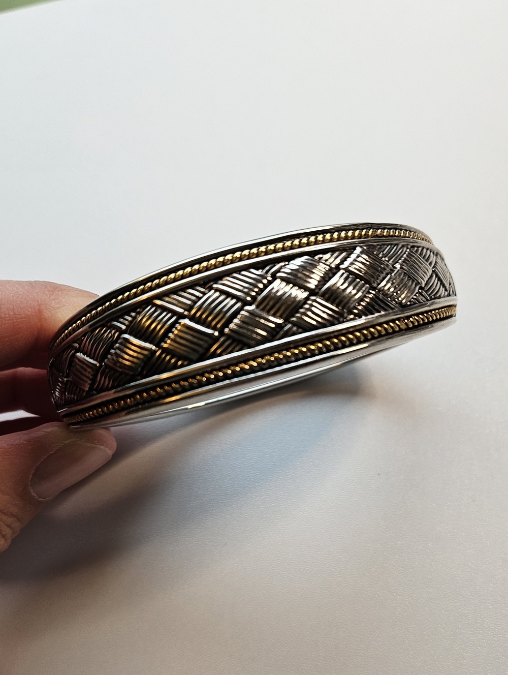 Woven Two-Tone Bangle Bracelet - Silver & Gold